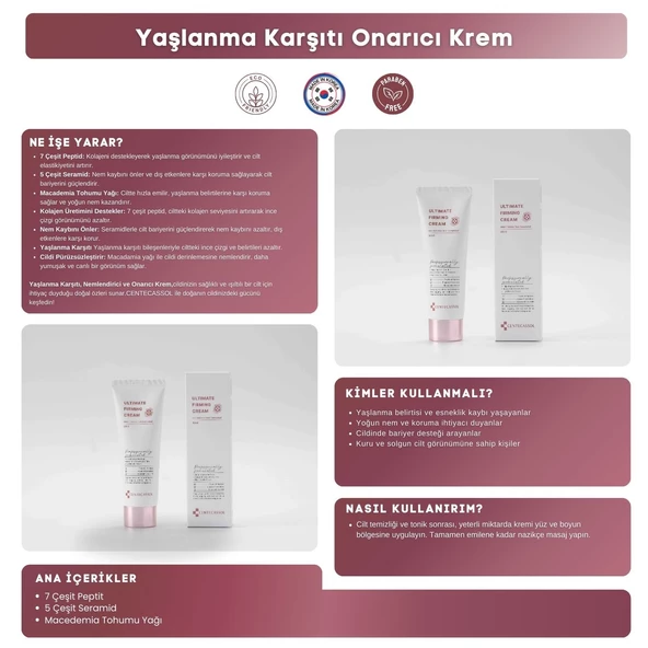 CENTECASSOL 7 Çeşit Peptit ve 5 Çeşit Seramid İçeren Yaşlanma Karşıtı ve Nemlendirici Krem - 4