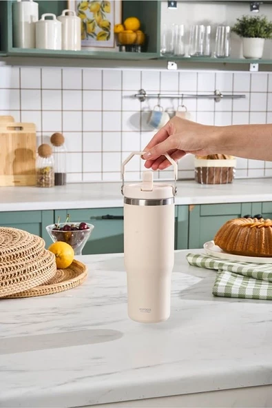 Star Ice Çelik Sızdırmaz Termos 860 ml Bej - 4