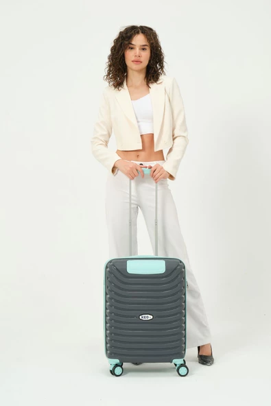 Keo-plus Gri-turkuaz Kabin Boy Silikon Kırılmaz Pp Valiz - Resim 2