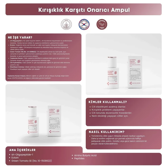 CENTECASSOL Peptit ve Ectoin Kompleksiyle Yaşlanma Karşıtı, Nemlendirici, Onarıcı Serum - 4