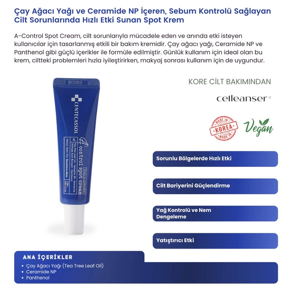 CENTECASSOL Çay Ağacı Yaprağı Özü İçeren Bariyer Güçlendirici, Nemlendirici, Günlük Bakım Kremi - A-Control Spot Krem - 2