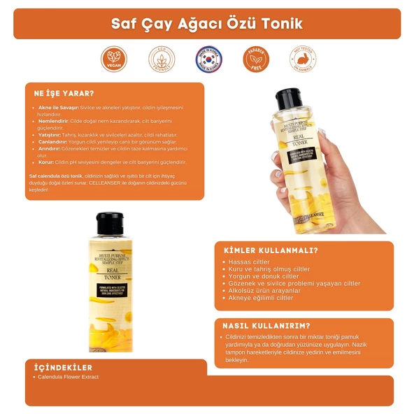CELLEANSER Calendula Içeren Nemlendirici, Yatıştırıcı, Besleyici, Iltihaplı Akne Karşıtı Yüz Tonik - 3