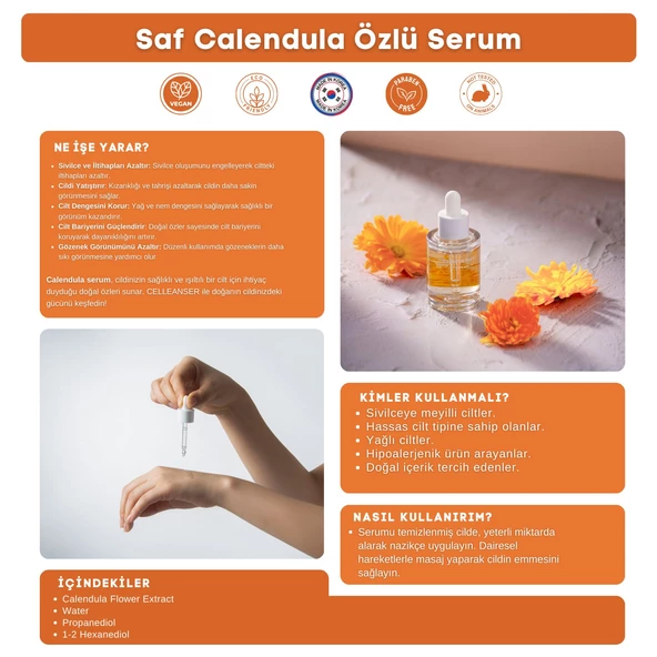 CELLEANSER Calendula Içeren Sivilce ve Akne Karşıtı, Besleyici, Yatıştırıcı, Antioksidan Yüz Serumu - 3