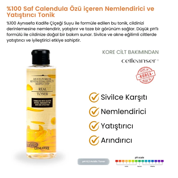 CELLEANSER Calendula Içeren Nemlendirici, Yatıştırıcı, Besleyici, Iltihaplı Akne Karşıtı Yüz Tonik