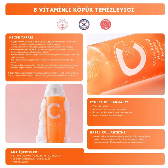 CELLEANSER 8 Çeşit Vitamin (A, B3, B5, B6, B7, B12, C, E) ve Amino asit İçeren Köpük Temizleyici - 4