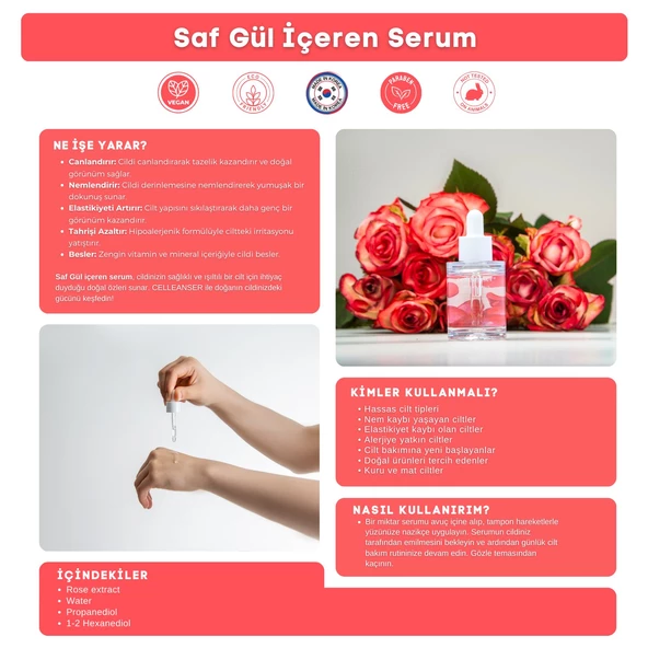 CELLEANSER Saf Gül Özü Içeren Kuru Ciltler Için Nemlendirici, Canlandırıcı Ve Besleyici Yüz Serumu - 3