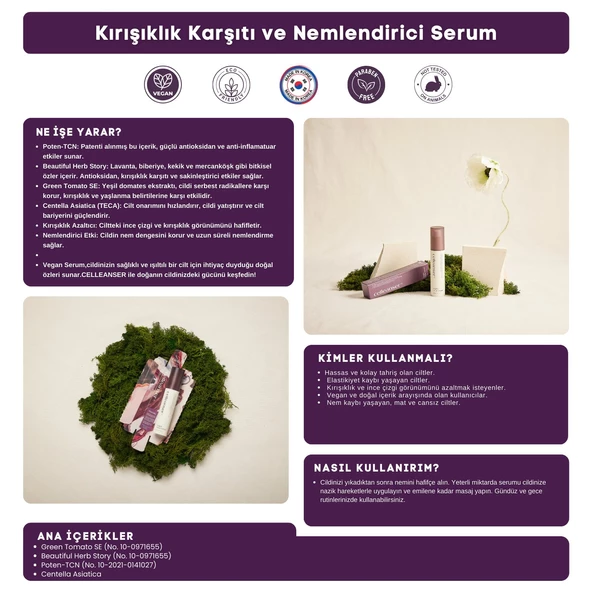 CELLEANSER Yaşlanma Karşıtı, Nemlendirici, Bariyer Onarıcı, Besleyici, Antioksidan Vegan Yüz Serumu - 3