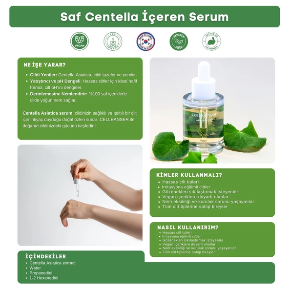 CELLEANSER Centella Asiatica Içeren Bariyer Onarıcı, Nemlendirici, Yenileyici, Yatıştırıcı Yüz Serumu - 3