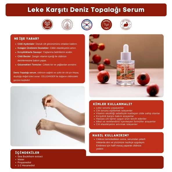 CELLEANSER Deniz Topalağı Içeren Leke Karşıtı, Aydınlatıcı, Yaşlanma Karşıtı, Antioksidan Yüz Serumu - Resim 3