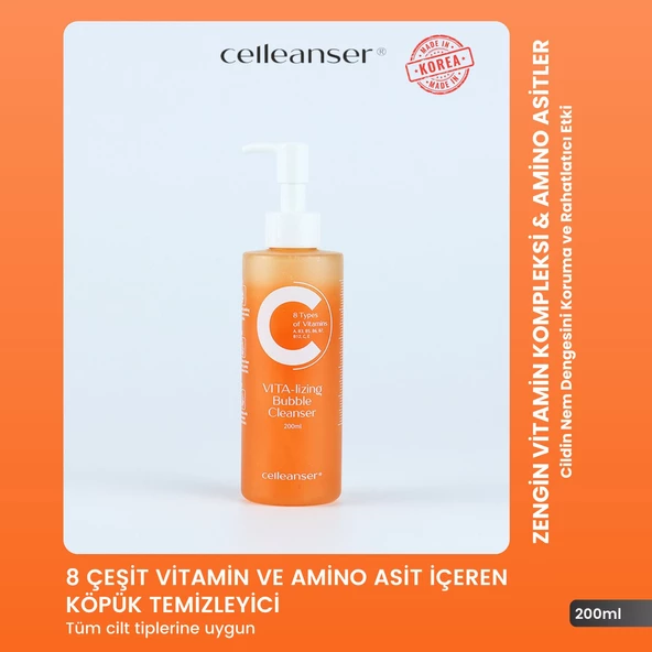 CELLEANSER 8 Çeşit Vitamin (A, B3, B5, B6, B7, B12, C, E) ve Amino asit İçeren Köpük Temizleyici