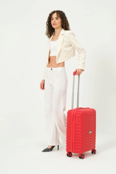 Keo-Plus Kırmızı Kabin Boy Silikon Kırılmaz PP Valiz - 2