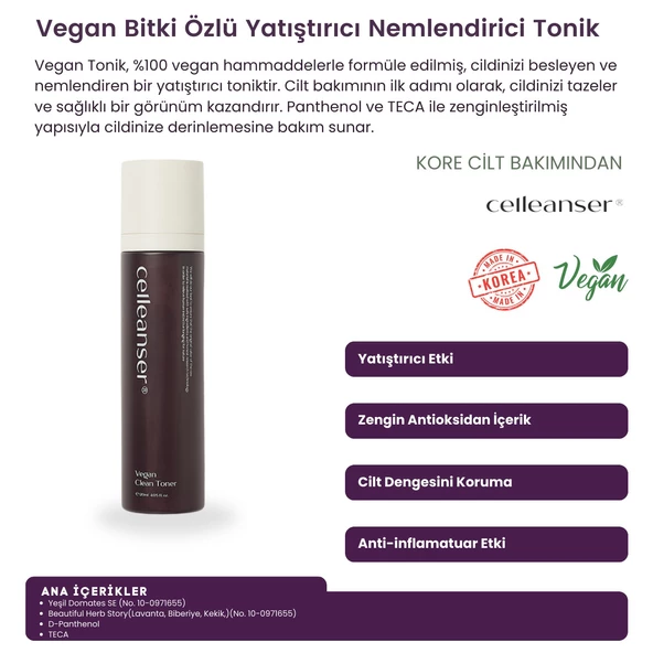 CELLEANSER Nemlendirici, Yaşlanma Karşıtı, Canlandırıcı, Antioksidan, Sivilce Ve Gözenek Karşıtı Vegan Tonik