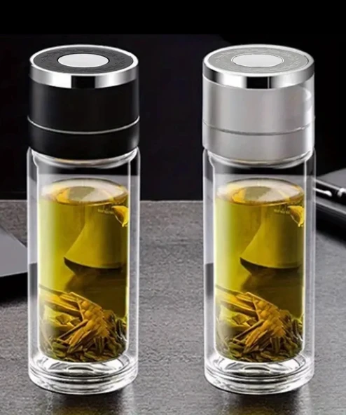 Çift Katlı Cam Bitki Çayı Ihlamur Demliği Filtre Kahve Demliği French Press - 5