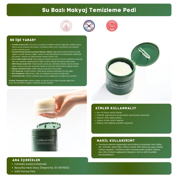 CELLEANSER Centella Asiatica içeren %100 Pamuktan yapılmış Nemlendirici Temizleme Pedi Therapy Oil Pad - 4