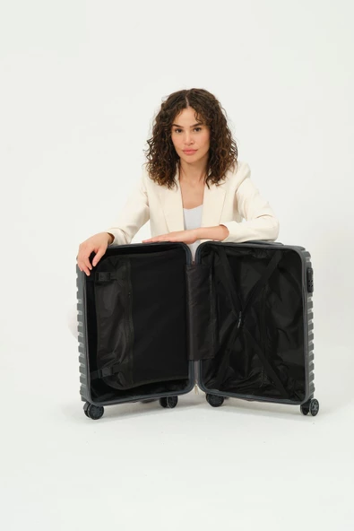 Keo-Plus Gri Kabin Boy Silikon Kırılmaz PP Valiz - Resim 7