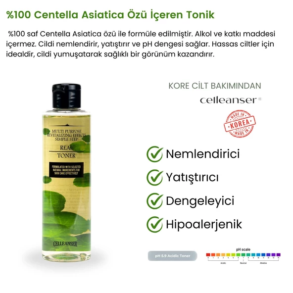 CELLEANSER 100% Saf Centella Asiatica Içeren Bariyer Onarıcı, Nemlendirici, Yenileyici, Yatıştırıcı Yüz Tonik