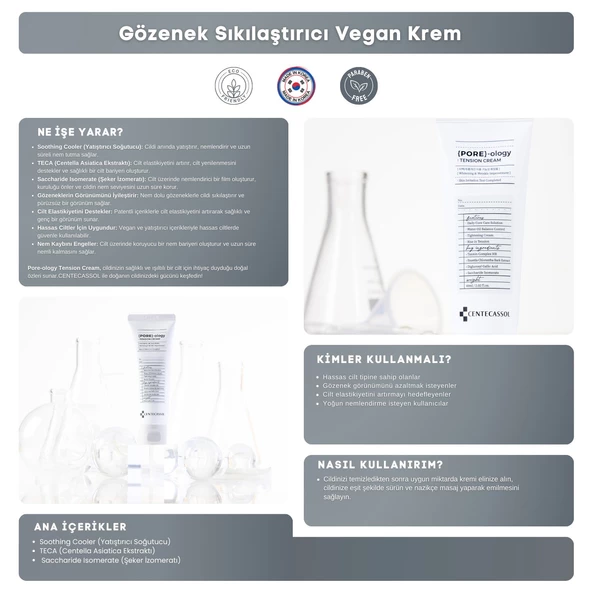 CENTECASSOL Gözenek Sıkılaştırıcı, Yaşlanma Karşıtı, Nemlendirici Pore-ology Tension Vegan Yüz Kremi - 4