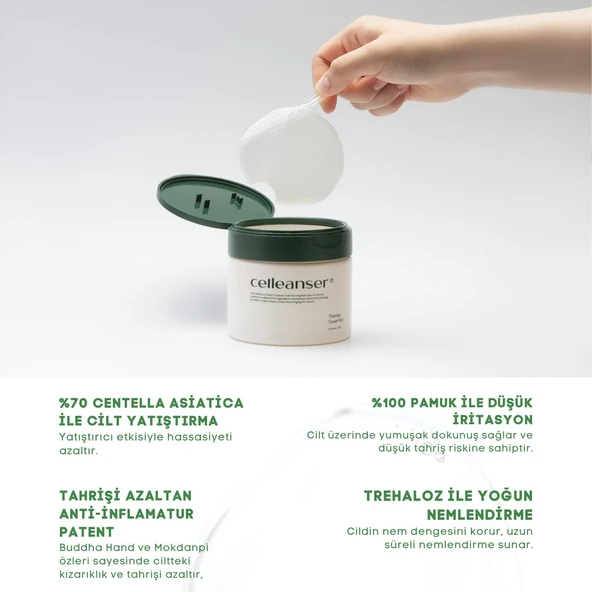 CELLEANSER Centella Asiatica Içeren %100 Pamuktan Yapılmış Nemlendirici Temizleme Pedi Therapy Toner Pad - 3