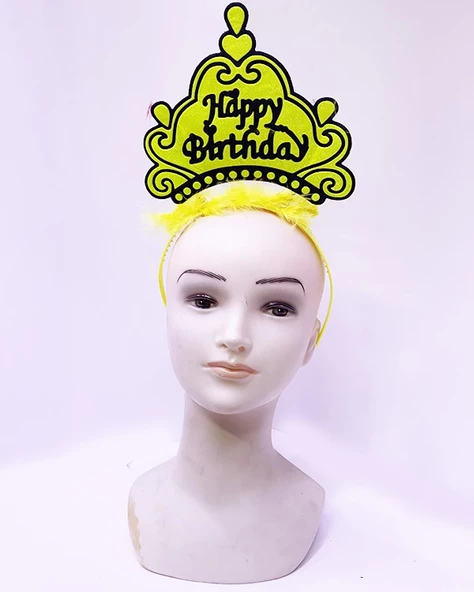 Happy Birthday Neon Sarı Renk Doğum Günü Tacı 24x15 Cm