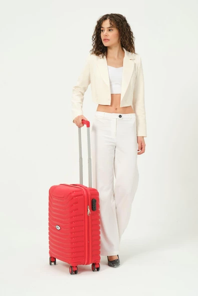 Keo-Plus Kırmızı Kabin Boy Silikon Kırılmaz PP Valiz - 3