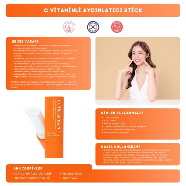 CELLEANSER C Vitaminli Yaşlanma Karşıtı, Aydınlatıcı, Cilt Tonu Eşitleyici Yüz Stick - 4