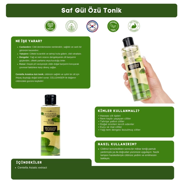 CELLEANSER 100% Saf Centella Asiatica Içeren Bariyer Onarıcı, Nemlendirici, Yenileyici, Yatıştırıcı Yüz Tonik - 3