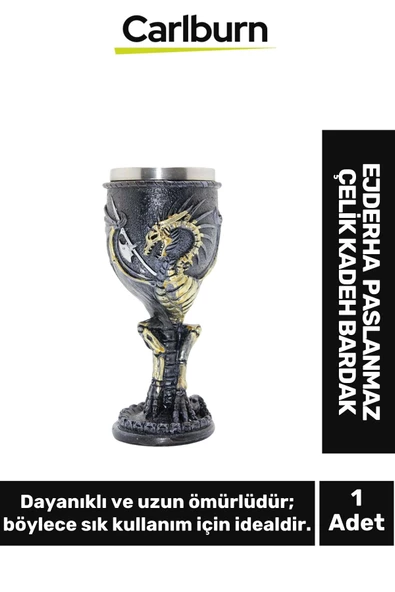 Dekoratif Şık Hediyelik Sevgili Arkadaş Ejderha Paslanmaz Çelik Kadeh Bardak 19*7 Cm