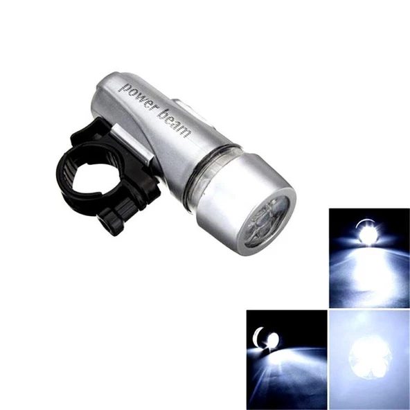 Led Bisiklet Lambası Feneri Ön Far Işık Aydınlatma ( Pil Dahil) Gri Renk - 2