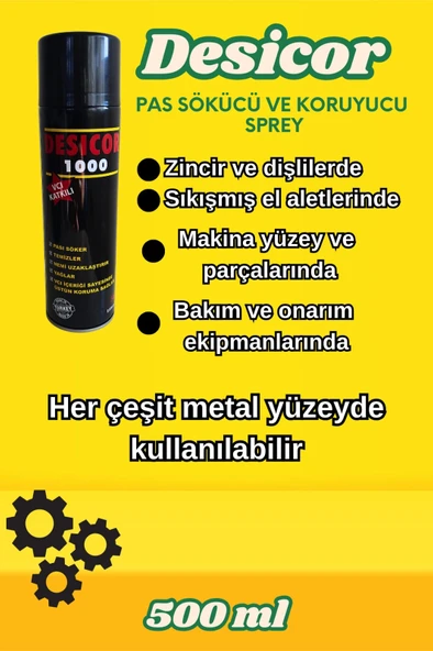 Desicor 1000 VCI Sprey Pas Sökücü Yağlayıcı Korozyon Önleyici Genel Bakım Spreyi 500 ml 5 Adet