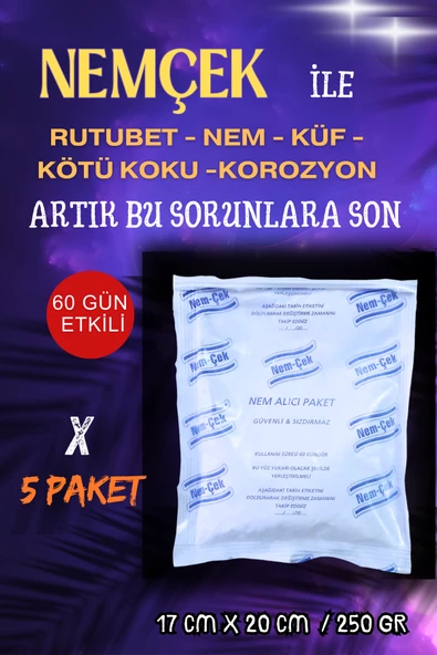 Bazalara Nemçek Nem Alıcı Tutucu Rutubet Giderici Önleyici Korozyon Koku Giderici 1000 gr 5 Paket