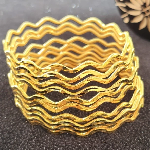 925 Ayar Gümüş Zikzak Model Gold Ajda Bilezik SL9801 - Resim 2