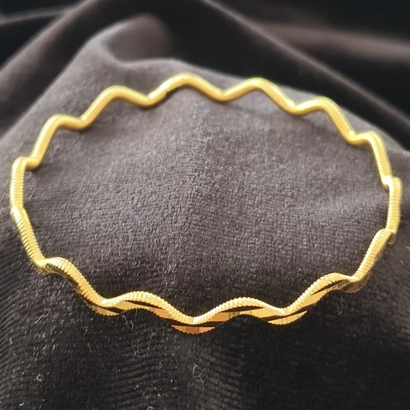 925 Ayar Gümüş Zikzak Model Gold Ajda Bilezik SL9801 - Resim 6
