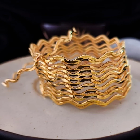 925 Ayar Gümüş Zikzak Model Gold Ajda Bilezik SL9801 - Resim 5