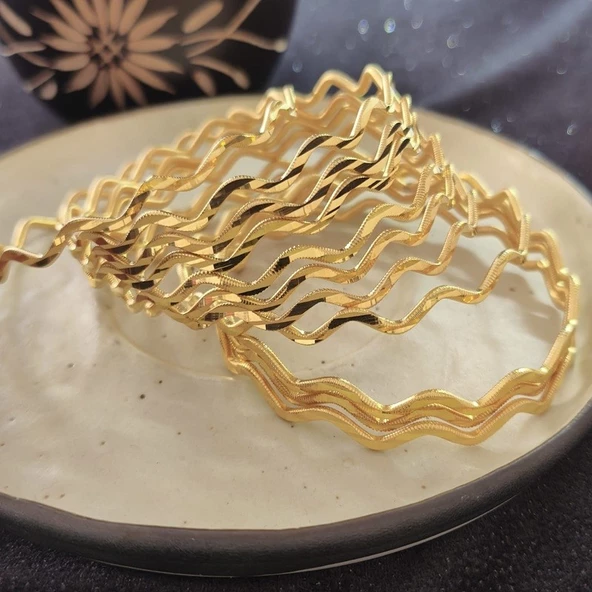 925 Ayar Gümüş Zikzak Model Gold Ajda Bilezik SL9801 - Resim 3