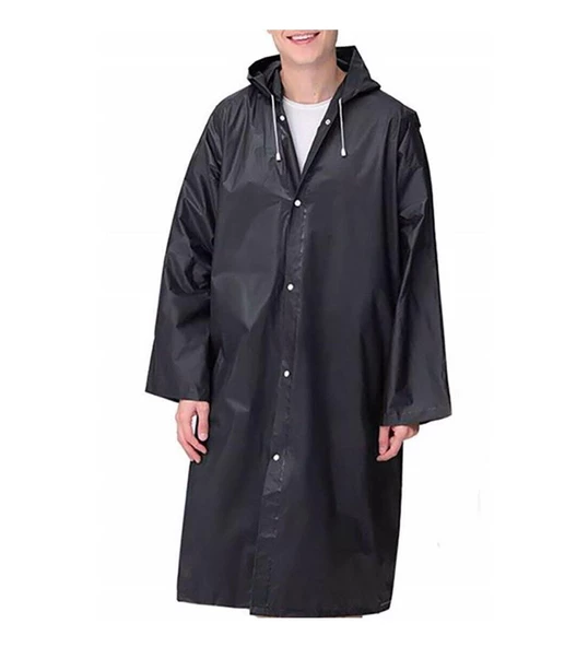 Siyah Kadın Erkek Yağmurluk Kapüşonlu Çıtçıtlı Eva Unisex Pratik Kapşonlu Yağmurluk XL Büyük Beden - 3