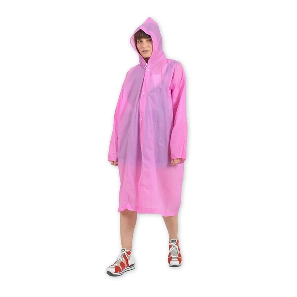 Pembe Kadın Erkek Yağmurluk Kapüşonlu Çıtçıtlı Eva Unisex Pratik Kapşonlu Yağmurluk XL Büyük Beden - 2