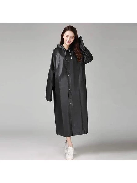 Siyah Kadın Erkek Yağmurluk Kapüşonlu Çıtçıtlı Eva Unisex Pratik Kapşonlu Yağmurluk XL Büyük Beden - 2