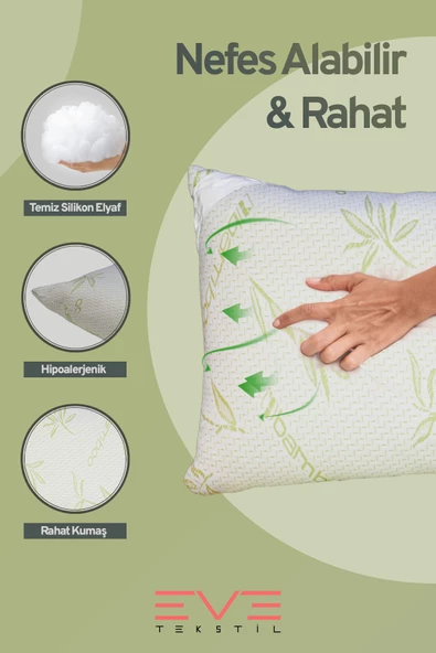 Bamboo Serisi Kılıflı Antialerjik Fermuarlı Yıkanabilir Antialerjik Silikon Elyaf Yastık 50x70cm 800 gr - 4