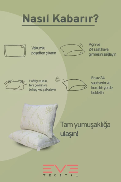 Bamboo Serisi Kılıflı Antialerjik Fermuarlı Yıkanabilir Antialerjik Silikon Elyaf Yastık 50x70cm 800 gr - 5
