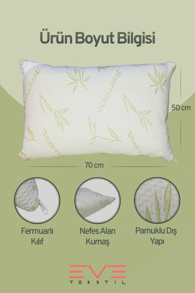 Bamboo Serisi Kılıflı Antialerjik Fermuarlı Yıkanabilir Antialerjik Silikon Elyaf Yastık 50x70cm 800 gr - 3