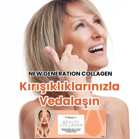 Wiserlife Beauty Collagen Hidrolize Kolajen Tip I-III Hyaluronik Asit Glisin L-Lizin ve Vitamin C İçeren Takviye Edici Gıda 30 - 3
