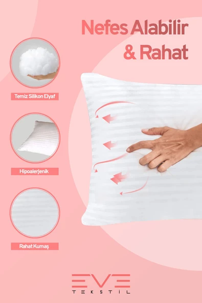 Çizgili Saten Fermuarlı Antialerjik Yıkanabilir Silikon Elyaf Yüksek Dolgulu Vakumlu Yastık 900 gr - 4