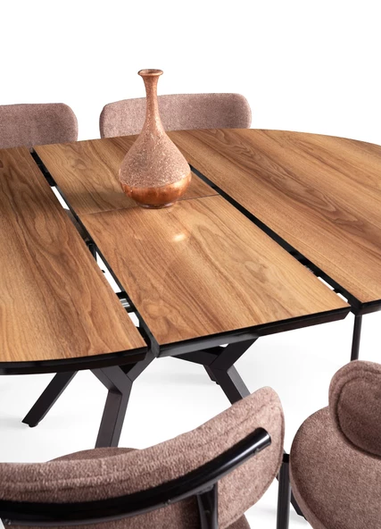 Erezoğulları Mobilya Roza Alfa Yuvarlak HighGloss Mutfak Masa Sandalye Takımı 120cm - Resim 3