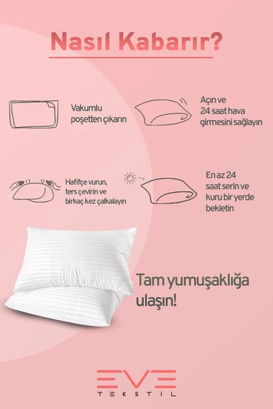 Çizgili Saten Fermuarlı Antialerjik Yıkanabilir Silikon Elyaf Yüksek Dolgulu Vakumlu Yastık 900 gr - 5