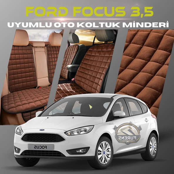 Ford Focus 3.5 Kahverengi Renk Tay Tüyü Cepli & Terletmez Sırtlı Oto Koltuk Minder Seti - Koltuk Koruma Kılıfı (ÖN & ARKA TAM SET) ürün görseli