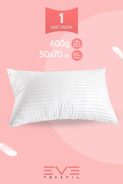 Çizgili Saten Fermuarlı Antialerjik Yıkanabilir Silikon Elyaf Yüksek Dolgulu Vakumlu Yastık 900 gr ürün görseli