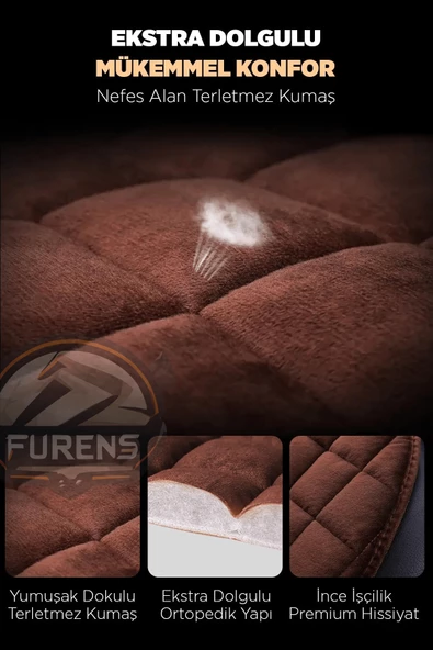 Bmw F10 Kahverengi Renk Tay Tüyü Cepli & Terletmez Sırtlı Oto Koltuk Minder Seti - Koltuk Koruma Kılıfı (ÖN & ARKA TAM SET) - Resim 4