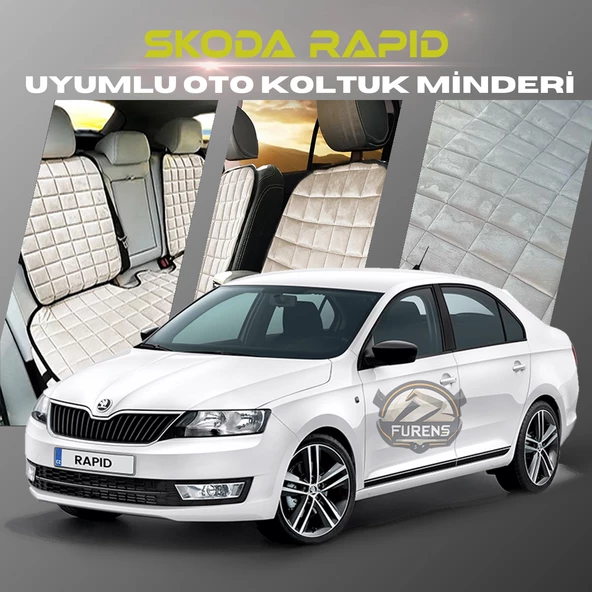 Skoda Rapid Bej Renk Tay Tüyü Cepli & Terletmez Sırtlı Oto Koltuk Minder Seti - Koltuk Koruma Kılıfı (ÖN & ARKA TAM SET) ürün görseli