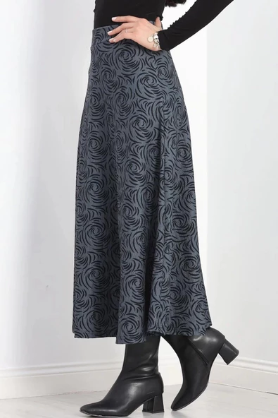 Kalın Kumaş Çizgi Desenli Etek Füme - 20881.1355. - 3