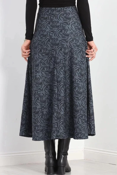 Kalın Kumaş Çizgi Desenli Etek Füme - 20881.1355. - 8